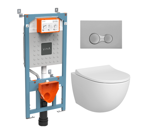 Комплект унитаз подвесной VitrA Sento Rim-ex с тонким сиденьем микролифт и инсталляцией 9830B003-7211