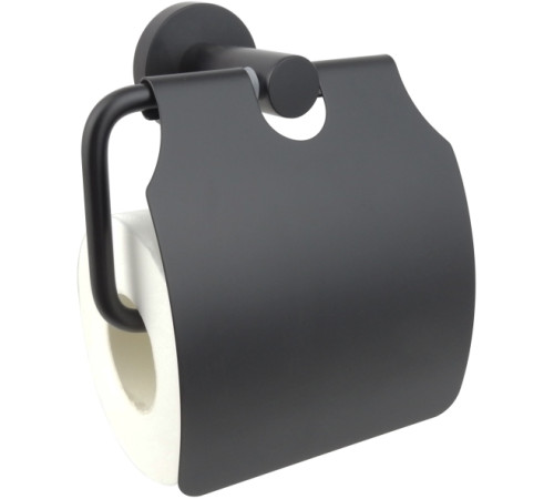 Бумагодержатель с крышкой Aquanet ВЕГА матовый черный AQ4009MB