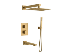 Душевая система Aquanet Savona с термостатом изливом и двумя душами золото AQM8412BG