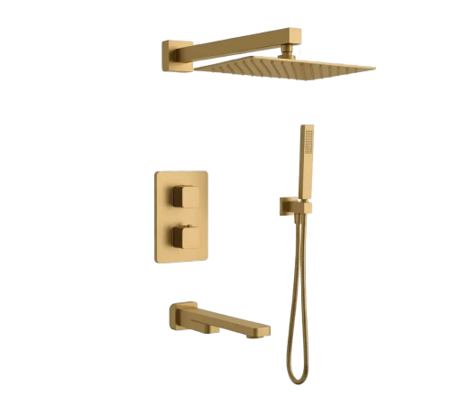 Душевая система Aquanet Savona с термостатом изливом и двумя душами золото AQM8412BG