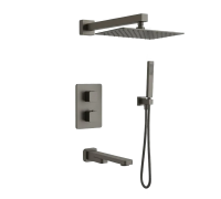 Душевая система Aquanet Savona с термостатом изливом и двумя душами оружейная сталь AQM8412GM