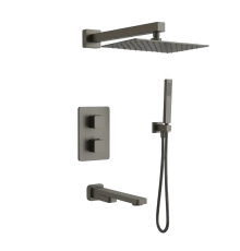 Душевая система Aquanet Savona с термостатом изливом и двумя душами оружейная сталь AQM8412GM