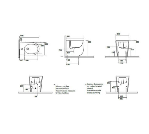 Биде напольное Kerasan Nolita 55х35 см с 1 отверстием и креплениями WB5N белый 532001