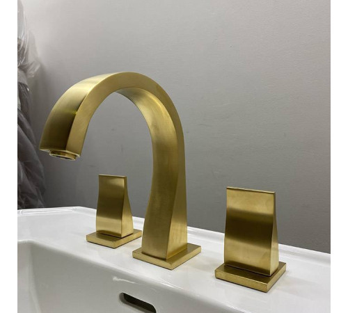 Смеситель для раковины THG Pure на 3 отверстия с донным клапаном Matt gold G04-F07-151