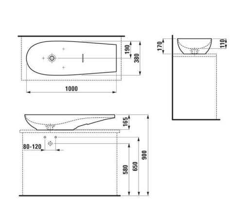Раковина-чаша Laufen Alessi One 100х38х17 см без отверстия LCC белый матовый 8.1897.4.757.112.1