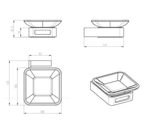 Мыльница подвесная Boheme Q квадратная оружейная сталь 10943-GM