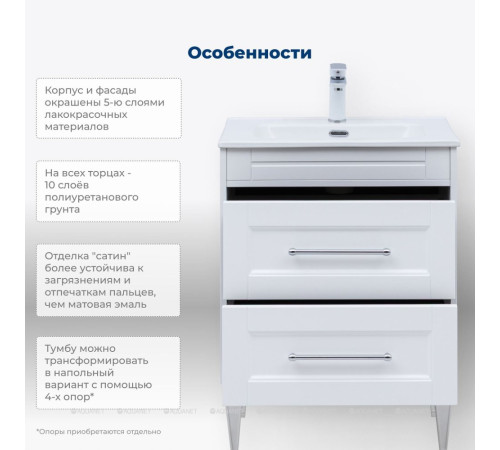 Тумба под раковину Aquanet Бостон New 60 белый сатин 00306367