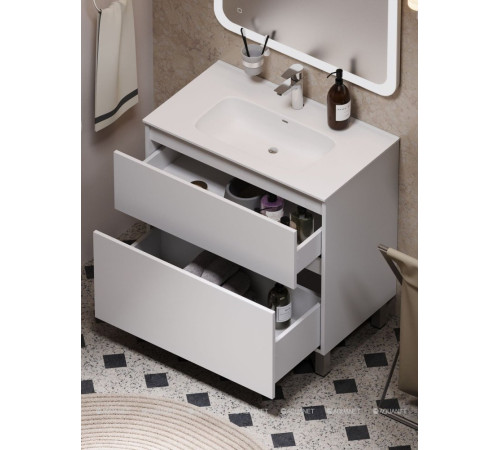 Тумба под раковину Aquanet Вега 80 напольная 2 ящика белый глянец 00344123