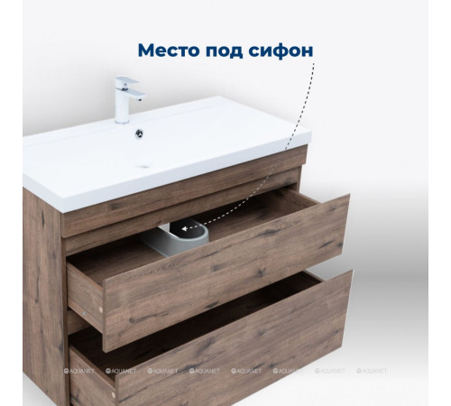 Тумба под раковину Aquanet Нота New 90 напольная 2 ящика дуб веллингтон табак 00344145