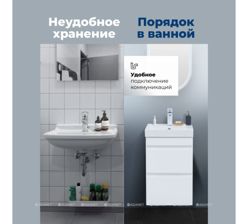 Тумба с раковиной Aquanet Слим 40 подвесная 2 ящика белый сатин 00348173