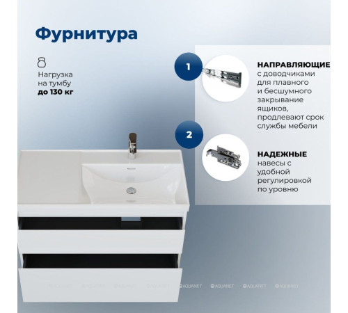 Тумба с раковиной Aquanet Nova Lite 2.0 100 R 2 ящика белый глянец 00365912