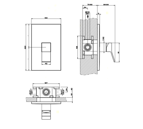 Внутренняя часть встраиваемого однорычажного смесителя Gessi 44655#031