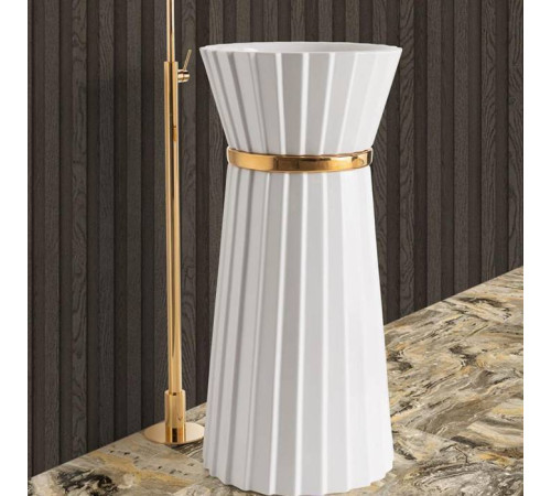 Раковина напольная Oasis Plisse 44х95 см без отверстия с донным клапаном и сифоном золото/белый 0PI440CEOR