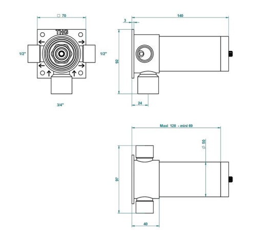 Встраиваемая часть запорного/переключающего вентиля THG на 2 положения G00-A00-48M2SPSA
