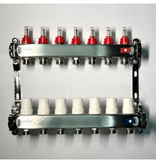 Коллекторная группа STOUT 1 x 7 выходов 3/4 EK с расходомерами из нержавеющей стали 506267