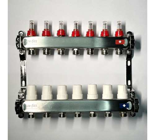 Коллекторная группа STOUT 1 x 7 выходов 3/4 EK с расходомерами из нержавеющей стали 506267