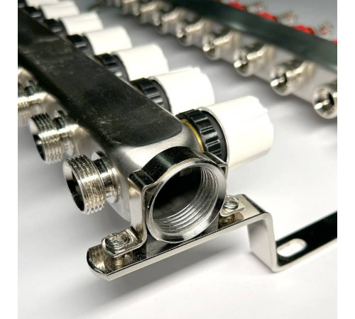 Коллекторная группа STOUT 1 x 10 выходов 3/4 с расходомерами и термостатическими вентилями без концевых групп нержавеющая сталь 450W4310