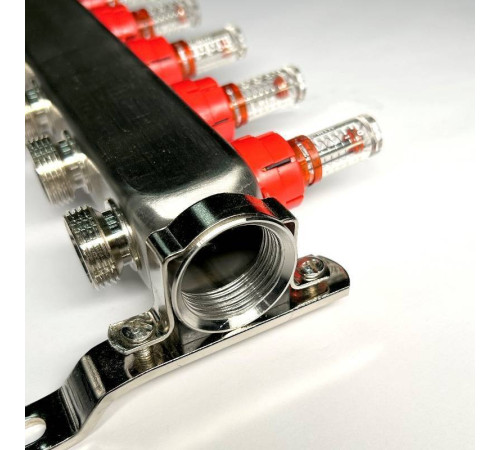 Коллекторная группа STOUT 1 x 10 выходов 3/4 с расходомерами и термостатическими вентилями без концевых групп нержавеющая сталь 450W4310