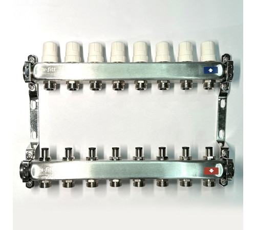 Коллекторная группа STOUT 1 x 8 выходов 3/4 EK с балансировочными клапанами из нержавеющей стали 506268