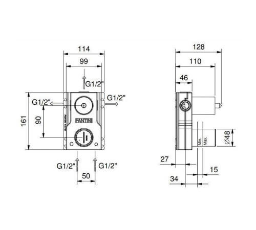 Внутренняя часть смесителя для душа Fantini 3 выхода 1/2 44 00 M587A