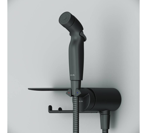 Смеситель с гигиеническим душем и полкой встраиваемый AM.PM Func матовый черный F0H8F922