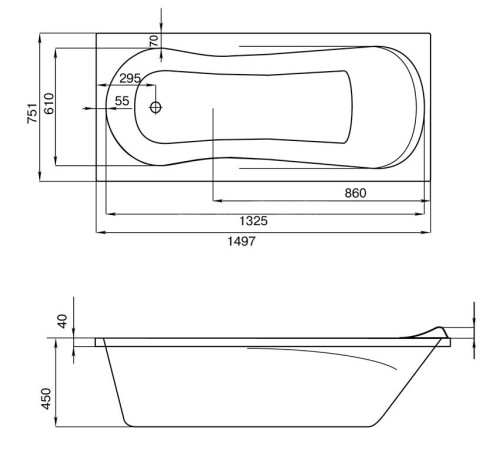 Ванна акриловая Santek Каледония прямоугольная 150х75 см 1.WH30.2.383
