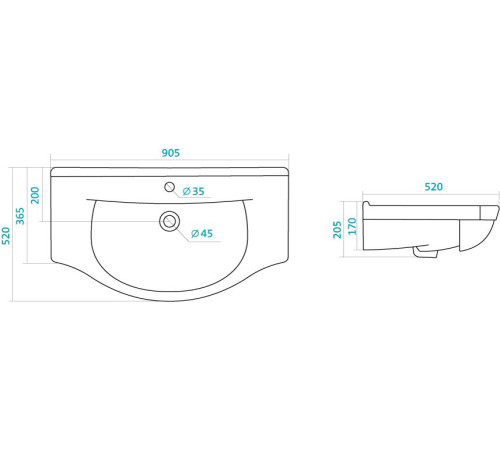 Умывальник Santek Эльбрус 90 см 1.WH11.0.790