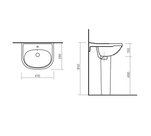 Умывальник пьедестальный ВКС КОМФОРТ 50 Белый WB.PD/Comfort/50-C/WHT.G/S1
