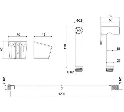 Гигиенический душ со шлангом 120 см и держателем Aquanet матовый черный AQ2054MB