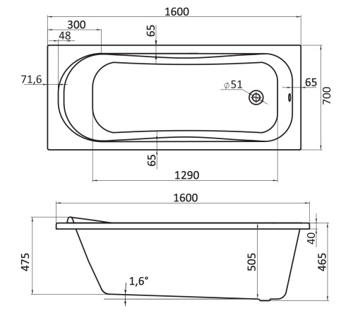 Ванна акриловая Santek Тенерифе прямоугольная 160х70 см 1.WH30.2.357