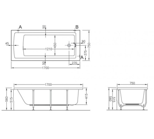 Ванна акриловая VitrA Neon 170x75 см 52280001000