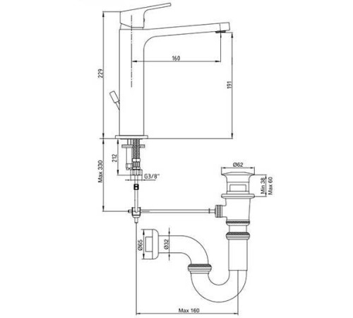 Смеситель для раковины TOPAZ TIERA 191 мм 102188013EX