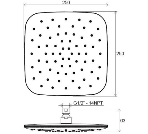 Верхний душ квадратный RAVAK 983.10 250 мм белый/хром X07P347