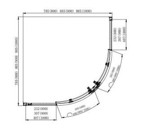 Душевой уголок Aquanet Aria 1/4 круга 800x800x2000 мм черный прозрачное стекло AQ ARI RO 08020BL
