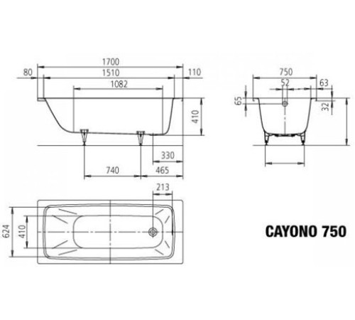 Ванна стальная KALDEWEI Cayono Мод. 750 170х75 см Antislip Perl-Effekt белая 275030003001