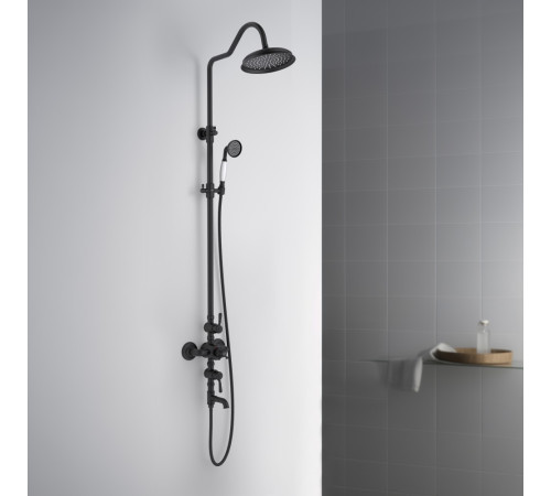 Душевая система Aquanet Классик AQ2543MB термостатическая с изливом 220 мм матовый черный AQ2543MB