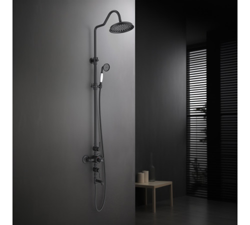 Душевая система Aquanet Классик AQ2543MB термостатическая с изливом 220 мм матовый черный AQ2543MB