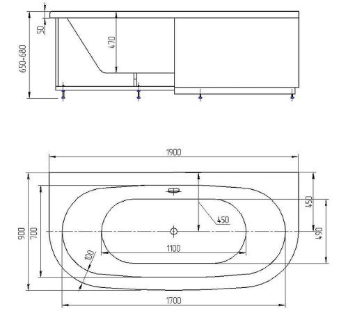 Ванна акриловая Radomir Морфей с фронтальным экраном MOR190-0000059