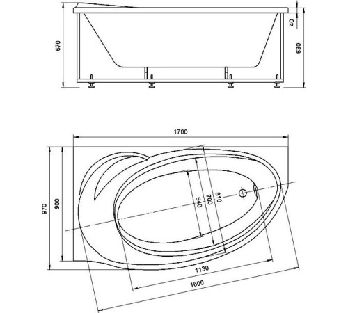 Ванна акриловая Aquatek Бетта 170 левая гидромассаж ПН с экраном BET170-0000012