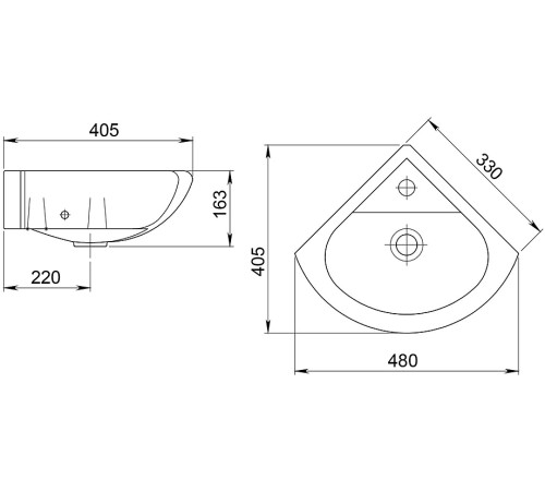 Рукомойник угловой Santek Радиан 405х330 мм белый 1.3130.9.S00.10B.0