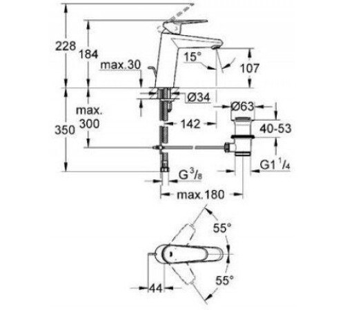 Смеситель для раковины GROHE Eurodisc Cosmopolitan M-Size средний излив с донным клапаном хром 23448002