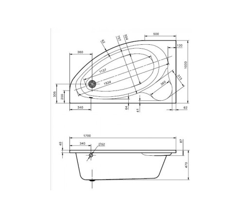 Ванна акриловая асимметричная Santek Эдера 170х100 см левосторонняя 1.WH50.1.662