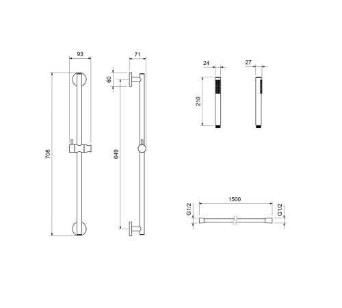 Душевой гарнитур Aquanet Европа 1jet 65 см шлифованное золото AQ2012BG