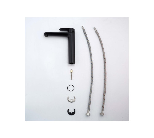 Смеситель для раковины Aquanet Ника высокий 190 мм без донного клапана матовый черный AQ1804MB