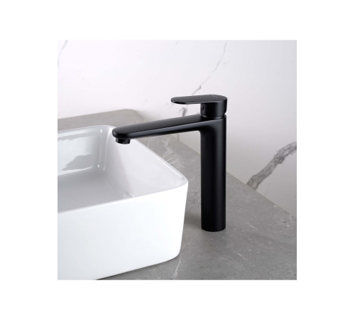 Смеситель для раковины Aquanet Ника высокий 190 мм без донного клапана матовый черный AQ1804MB