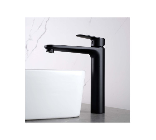 Смеситель для раковины Aquanet Ника высокий 190 мм без донного клапана матовый черный AQ1804MB