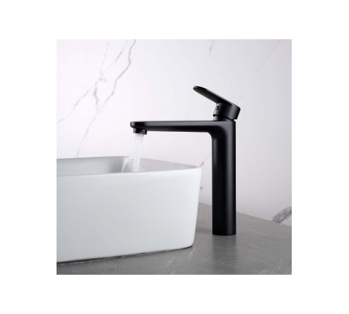 Смеситель для раковины Aquanet Ника высокий 190 мм без донного клапана матовый черный AQ1804MB