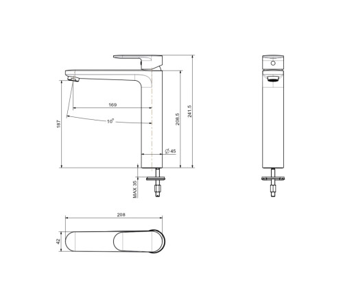 Смеситель для раковины Aquanet Ника высокий 190 мм без донного клапана матовый черный AQ1804MB