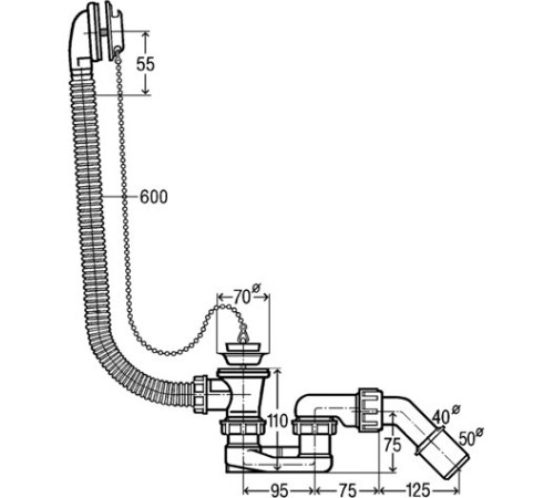 Слив-перелив для ванны Viega с цепочкой и пробкой 40/50 мм пластик 311537