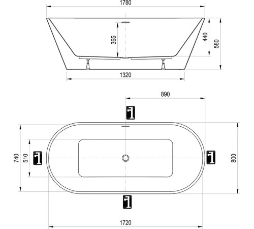 Ванна акриловая RAVAK Solo 178х80 см отдельностоящая XC00100025